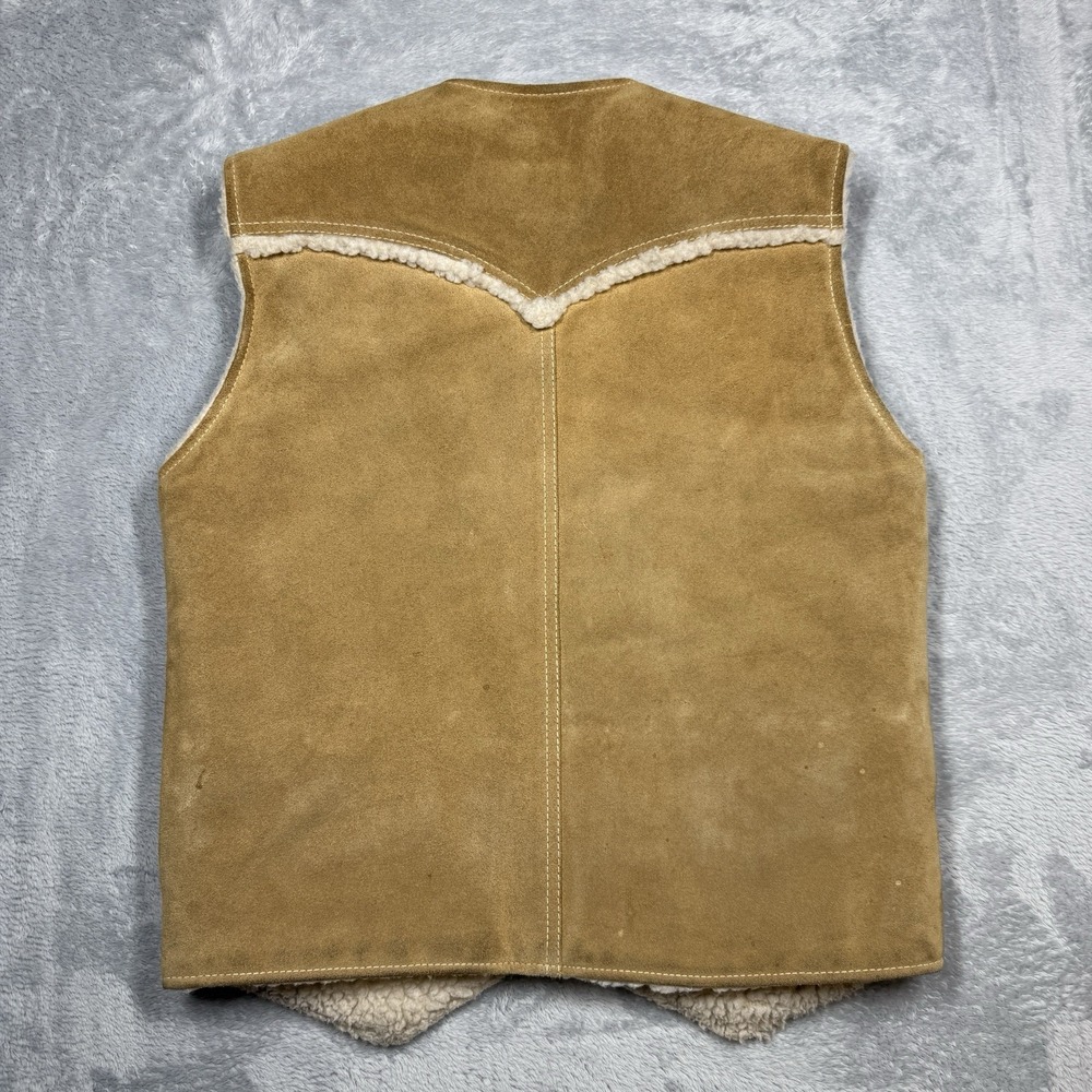 Vintage Levis Suede‎ Sherpa Vest Mens Medium Brown Snaps Western Leather Cowboy - Picture 10 of 12